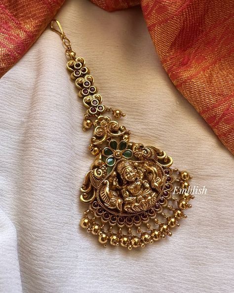 New in bridal tikkas Shop these and more tikkas from our website emblish.in #emblish #emblishcoimbatore #tikkas #bridaltikkas #southindianjewellery #antiquejewellery . . . (Tikkas ,Bridal tikkas ,South Indian jewellery) Gold Bridal Necklace Indian, Bridal Sets Indian Wedding Jewelry Gold, Wedding Gold Jewellery Indian, South Indian Gold Necklace Designs, Tikka Jewelry Indian Gold, Bridal Jewelry Sets Gold, Bridal Necklace Indian, Tika Jewelry, Tikka Designs