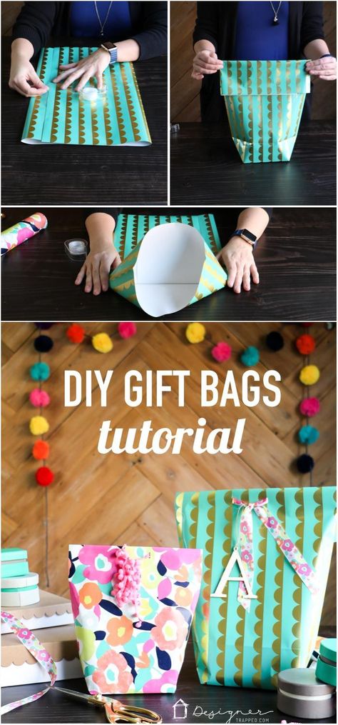 OMG! This is genius. Learn how to make a gift bag from wrapping paper. These are SO cute and are so much less expensive than store-bought gift bags. So excited about this DIY gift bag option! Gift Bag From Wrapping Paper, Bag From Wrapping Paper, Make A Gift Bag, Diy Gift Bags, Diy Gift Bag, How To Make A Gift Bag, Gift Bags Diy, Gifts Wrapping Diy, Creative Diy Gifts