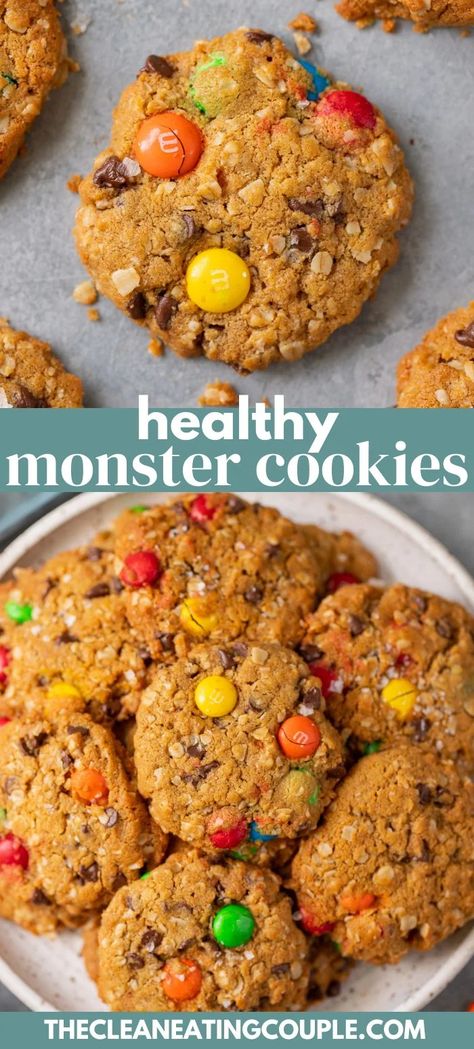 The Best Healthy Monster Cookies Recipe! These Flourless Monster Cookies are SO delicious and easy to make. Naturally gluten free and yummy! Healthy Cookies For Kids, Gluten Free Monster Cookies, Healthy Pumpkin Spice Latte, Paleo Breads, Ms Recipes, Monster Cookies Recipe, Anti Inflamatory, Healthier Desserts, Healthy Cookie Recipes