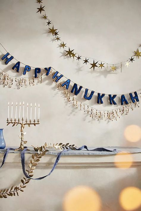 Hanukkah Décor and More | Anthropologie Pink Hanukkah Aesthetic, Hannukah Diy Decor, Hannukah Table Decorations, Christmas Hanukkah Decorations, Hanukkah Christmas Decorations, Hanukkah And Christmas Together, Jewish Holiday Decorations, Hanukkah Decor Ideas, Hannukah Party Ideas