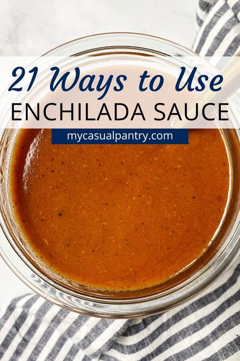 If you love Mexican food then you have likely made or used canned enchilada sauce many times. But what if you have sauce leftover? I'm sharing 21 recipe ideas for using this flavor-packed sauce. Chicken In Enchilada Sauce, Recipes That Use Enchilada Sauce, Things To Make With Enchilada Sauce, How To Use Enchilada Sauce, Enchilada Sauce Recipes With, Recipes Using Canned Red Enchilada Sauce, Red Enchilada Sauce Uses, Fresh Tomato Enchilada Sauce, Leftover Enchiladas What To Do With