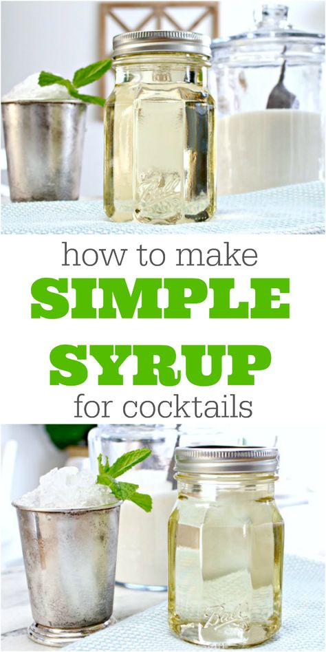 Simple syrup is an ingredient used in many cocktails like Mint Juleps, Daiquiris, Hurricanes, Mojitos and more! You can infuse your simple syrup with just about any flavor and enhance it even more. This tutorial is so easy and will show you How to Make Simple Syrup for cocktail recipes, coffee drinks and even homemade sodas! Simple Syrup Recipe Drinks, Simple Syrup For Cocktails, How To Make Syrup, Make Syrup, Syrup For Cocktails, Simple Syrup Cocktails, Mint Julep Recipe, Homemade Soda, Simple Syrup Recipes