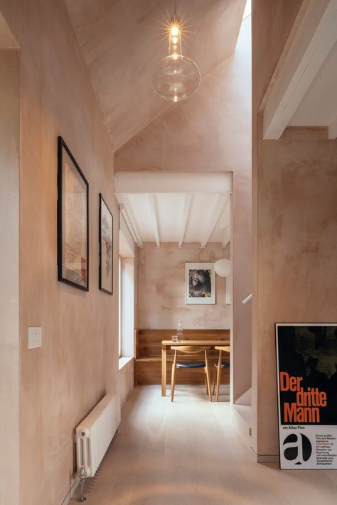 VATRAA adds pink plaster walls in south London council house renovation Council House Renovation, White Wash Oak Floor, Lime Wash Walls, Limewash Walls, White Washed Floors, House Transformation, Council House, White Washed Oak, Washing Walls