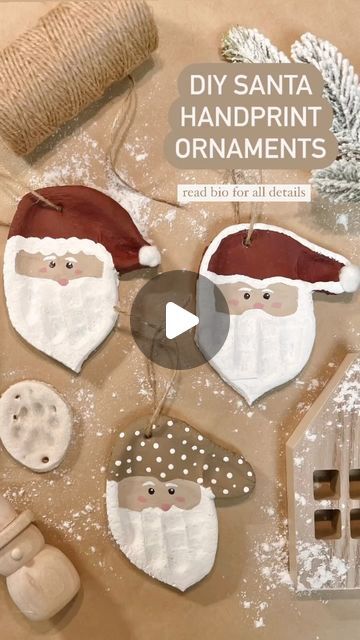 Ashley M | Motherhood on Instagram: "DIY Santa handprint ornaments that you will cherish for years to come!🎄 

Make these fun salt dough ornaments with ingredients you have at home. I made a big enough batch to keep a few for myself and also to use as gifts for his grandparents and I even had enough dough to make paw print ornaments for our dogs. If you don’t need a big batch you can cut the ingredients in half. 

To make the dough: 4 cups flour, 1 cup table salt, 1.5 cups water (adding in small amounts if dough is too thick). Mix well and kneed together until dough is formed. Roll into 1/4 inch thick circles. Place hand firmly on dough to make handprint. Cut border around hand allowing a pointy part at the bottom for Santa’s beard. Add a hole for the string making sure it’s big enough so Salt Dough Santa Handprint, Santa Hand Ornament, Santa Handprint Ornament, Santa Handprint, Paw Print Ornament, Handprint Ornaments, Salt Dough Ornaments, Diy Santa, Salt Dough