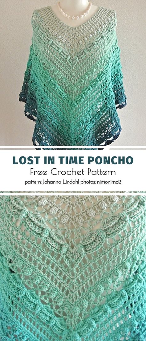 Lost in Time Shawl. With a bit of experience and invention, you can easily transform this timeless shawl into a trendy poncho. Get creative with the pattern, adjust the sizes to suit your needs and enjoy a one of a kind piece of clothing made with your own super skilled hands.  #freecrochetpattern #shawl #lostintime Lost In Time Shawl, Shawl Ideas, Crochet Poncho Free Pattern, Poncho Crochet, Lost In Time, Knitting Group, Crochet Shawl Pattern Free, Crochet Poncho Patterns, Crochet Shawls And Wraps