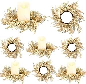 8 Pieces Boho Candle Rings Wreaths 3.9 Inches Faux Pampas Wreath Small Door Wreath Candleholders for Wedding Home Fall Decoration Farmhouse for Wedding Home Decor Tabletop Farmhouse (Elegant Style) Fall Candle Rings, Pampas Wreath, Rings For Wedding, Farmhouse Tabletop, Faux Pampas, Boho Candle, Ring Wreath, Boho Wreath, Wedding Home Decor