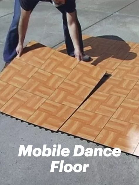 man installing portable dance floor outside on concrete Cheap Dance Floor Ideas, Diy Dance Floor Outdoor, Diy Dance Floor Cheap, Diy Dance Floor Wedding, Diy Dancefloor, Pallet Dance Floor, Portable Flooring, Temporary Dance Floor, Diy Dance Floor