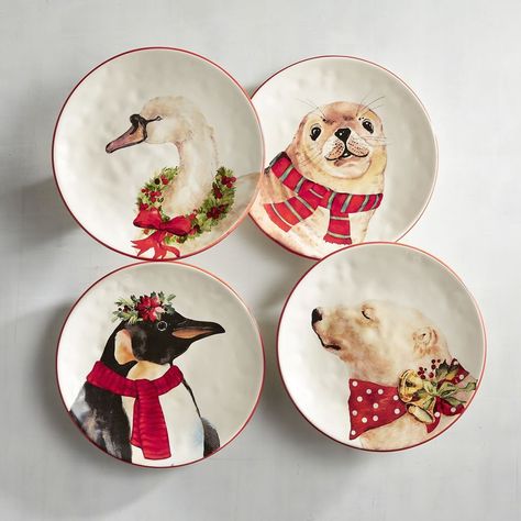 Christmas Animals Salad Plate Set ($28, originally $35) Christmas Salad Plates, Christmas Salads, Christmas Porcelain, Christmas China, Christmas Plate, Salad Dessert, Christmas Dishes, Christmas Tablescapes, Christmas Plates