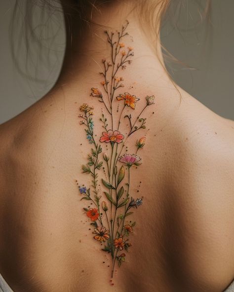 Flowers Grow In The Valley Tattoo, Whimsical Nature Tattoos, Wandering Tattoo, Flower Woman Tattoo, Butterfly Bush Tattoo, Flower Garden Tattoo, Secret Garden Tattoo, Garden Tattoo Ideas, Gardening Tattoo