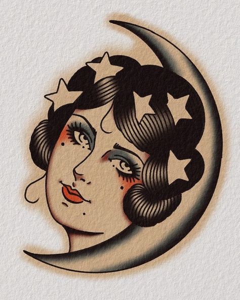 Traditional Tattoo Woman Face, Pluto Tattoo, Traditional Tattoo Illustration, Art Traditional Tattoo, Traditional Tattoo Girls, Traditional Back Tattoo, Traditional Tattoo Woman, Americana Tattoo, Tennessee Waltz