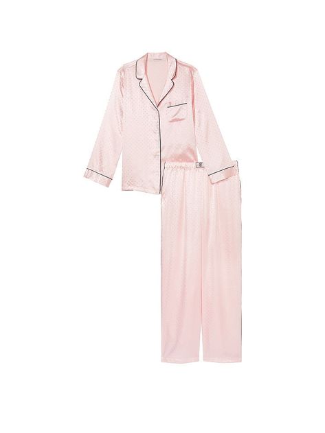 Dew Drop Satin Long Pajama Set - Victoria's Secret - vs Primark Pyjamas, Vs Pajamas, Pink Pjs, Satin Pjs, Lingerie Catalog, Satin Set, Victoria Secret Pajamas, Pink Pajamas, Floral Pajamas