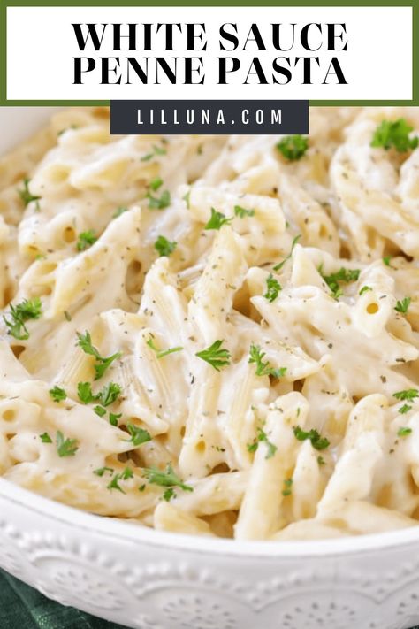 This super simple and delicious white sauce recipe is packed with flavor. This dish is perfect by itself or you can add chicken too! #whitesauce #whitesaucerecipe #pasta #garlicwhitesauce Noodles With White Sauce, Spaghetti Sauce White, White Sauce Dinner Recipes, Pasta With White Sauce Recipe, How To Make White Sauce, White Sauce Recipe Pasta, Chicken White Sauce Pasta, White Sauce Pasta Recipes Easy, White Ziti