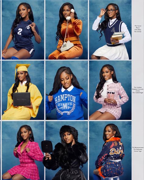 Senior Picture Ideas Black Women Yearbook, Commitment College Photos, Senior Pictures Outfits Yearbook, Year Book Senior Pictures, Black Yearbook Pictures, Senior Portraits Ideas Black Women, Business Graduation Photoshoot Ideas Black Women, Cool Graduation Photoshoot, Picture Day Photoshoot