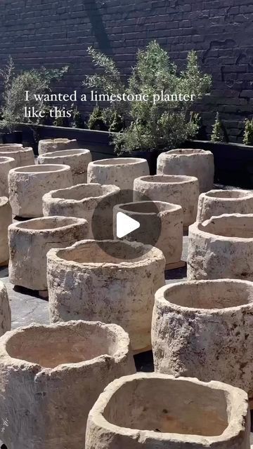 Diy Limestone Planter, Cement Garden Ideas, Cement Balls, Limestone Planter, Tuscan Landscape Design, Concrete Yard, Large Garden Planters, Rock Planters, Diy Cement Planters