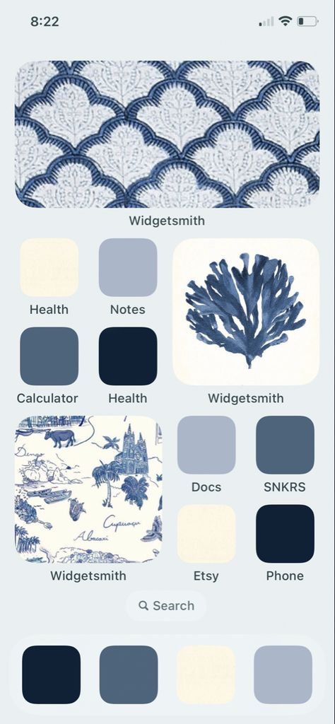 Costal Home Screen, Beachy Ios Homescreen, Beach Homescreen Ideas, Coastal Iphone Layout, Phone Esthetic Ideas, Coastal Home Screen, Coastal Granddaughter Homescreen, Coastal Homescreen, Blue Phone Theme