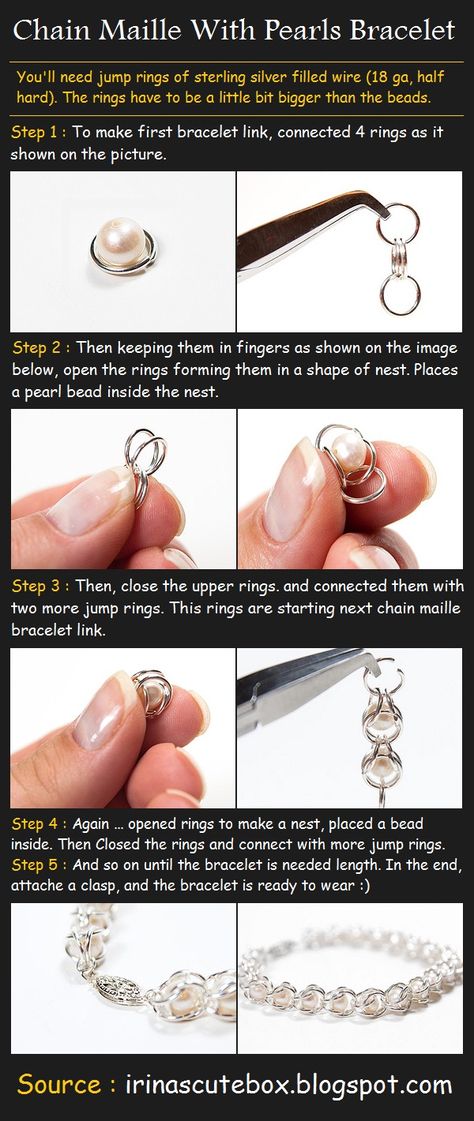 Pearl Bracelet Tutorial, Hadiah Diy, Chainmail Jewelry, Pearls Bracelet, Diy Jewelry Projects, Chainmaille Bracelet, Chain Maille Jewelry, Chain Maille, Handmade Jewelry Tutorials