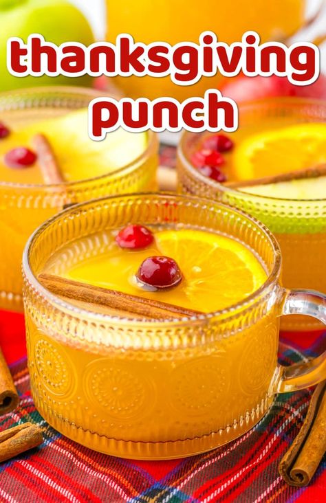 Thanksgiving Punch - Life With The Crust Cut Off Apple Cider Orange Juice Punch, Punch For Thanksgiving Dinner, Non Achololic Thanksgiving Drinks, Thanksgiving Day Punch Recipes, Thanksgiving Alcohol Punch, Punch Without Soda, Thanksgiving Cider Punch, Thanksgiving Spiked Punch, Thanksgiving Holiday Punch