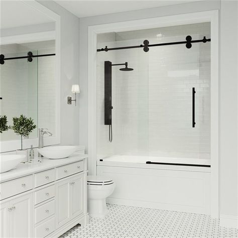 Black Bathtub, Interior Simple, Bathtub Doors, Interior Vintage, Interior Minimalista, Tub Doors, Steam Showers Bathroom, Sliding Shower Door, Shower Remodel