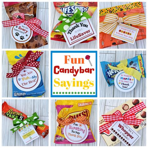 Marketing Candy Ideas, Motivational Candy Puns, Pun Candy Gifts, Thank You Candy Sayings, Take 5 Candy Bar Sayings, Thank You Notes With Candy, Snacks With Cute Sayings Gift Ideas, Game Day Candy Sayings, Motivational Candy Sayings