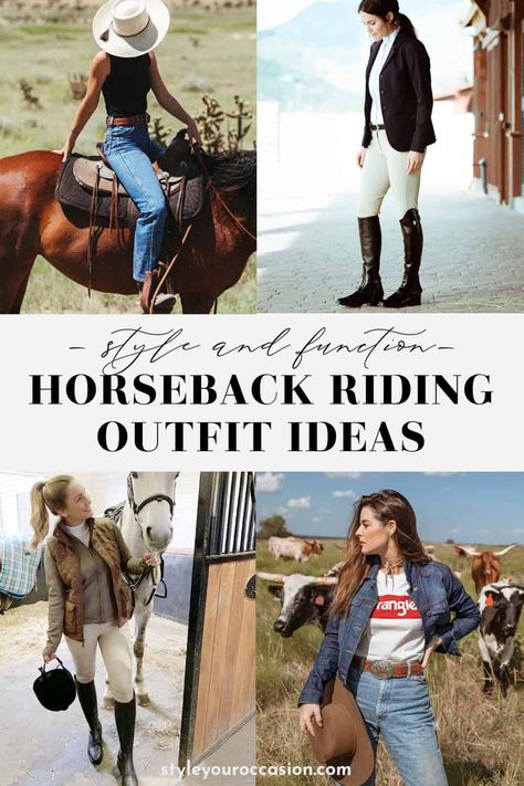 Are you looking for the perfect horseback riding outfit? Learn exactly what to wear horseback riding in the spring, summer, or fall, for western or English, and on special occasions like at the beach. Get casual summer horse riding outfit ideas for women and achieve that perfect horseback riding aesthetic. It’s more than just jeans! (Western, equestrian fashion, horseback riding outfit women) Horseback Riding Outfit Casual Summer, Horse Back Riding Outfits Summer, Horseback Riding Outfit Western, Trail Riding Outfit, Summer Horseback Riding Outfit, Horseback Riding Outfit Casual, Horse Back Riding Outfits Casual, Equestrian Outfits Summer, What To Wear Horseback Riding