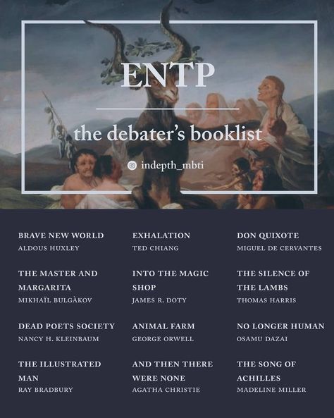 ENTP Booklist Entp Movie List, Entp Booklist, Mbti Booklist, Enfp Booklist, Books For Intp, Entp Aesthetic, Entp Personality Type, Book Bucket, Unread Books