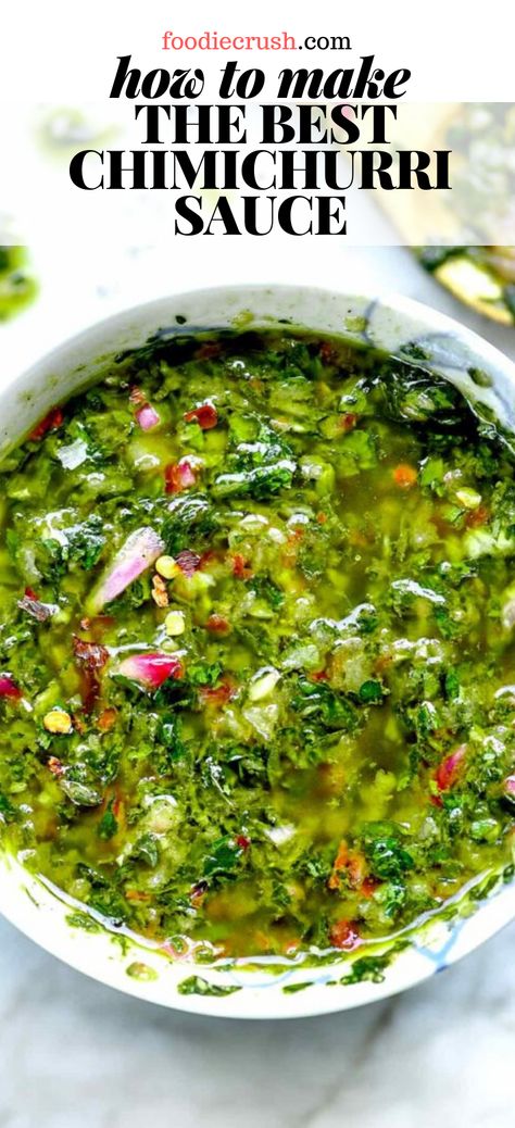 Easy Chimichurri Sauce, Chimichurri Sauce Recipe, Chimichurri Recipe, Foodie Crush, Chimichurri Sauce, Flank Steak, Homemade Sauce, Aioli, Couscous