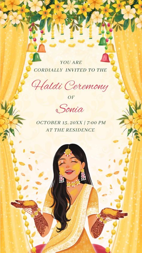 Haldi Invitation Card, Haldi Invitation, Wedding Illustration Card, Digital Wedding Invitations Design, Hindu Wedding Invitation Cards, Wedding Card Design Indian, Indian Wedding Invitation Card Design, Hindu Wedding Invitations, Unique Wedding Cards