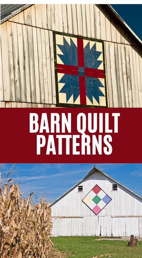 "Discover the rustic charm and timeless beauty of barn quilt patterns! From classic geometric designs to whimsical motifs, our collection showcases a tapestry of creativity inspired by rural heritage. Unveil a patchwork of tradition and modern flair as you explore these handcrafted gems. Perfect for adding a touch of farmhouse elegance to your space or creating a unique outdoor gallery. Pin your favorites and let the art of the barn quilt weave its story into your home decor!" Types Of Quilt Blocks, Barn Quilt Designs Block Patterns Painted Wood, Barn Quilt Diy, Diy Barn Quilts How To Make, Barn Quilt Patterns Templates Easy Free, Barn Quilts Diy, Barn Quilts Designs, Diy Barn Quilt, Barn Quilt Patterns Diy