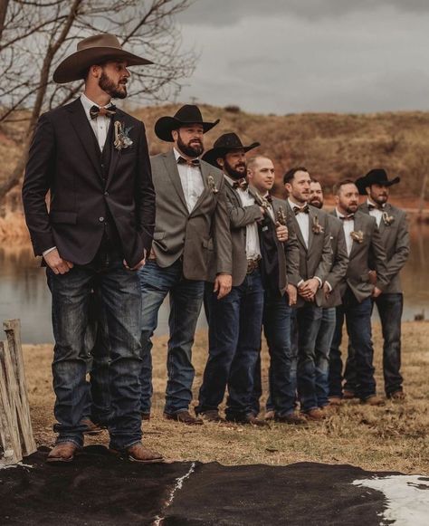 Navy Blue And Sage Green Rustic Wedding, Groomsmen Attire Western Wedding, Rustic Western Fall Wedding Ideas, Boho Antler Wedding Decor, Western Fall Wedding Groomsmen, Wedding Suit Alternative, Country Farm Wedding Ideas, Mens Attire Wedding, Grooms Western Wedding Attire