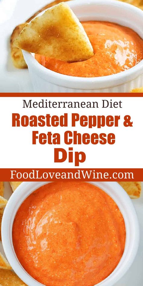 Mediterranean Diet Feta and Pepper Dip, perfect recipe for holiday parties, snacks, tailgates, or as an appetizer. Mediterranean Party Food, Mediterranean Diet Snacks, Mediterranean Snacks, Mediterranean Appetizers, Mediterranean Recipes Healthy, Pepper Dip, Mediterranean Diet Recipes Dinners, Med Diet, Delicious Dips Recipes