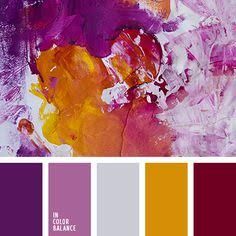 Brand color scheme:  Royal Purple Violet Chrome silver Gold Red carpet crimson Yellow Colour Scheme, Color Palette Yellow, Grey Color Palette, Purple Paint, Design Seeds, Color Harmony, Color Balance, Purple Gray, Drawing Tutorials