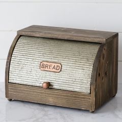 Farmhouse Storage & Organization | Antique Farmhouse Bread Boxes On Counter, Roll Door, Farmhouse Bread Boxes, Wall Basket Storage, Farmhouse Bread, Hanging Wall Baskets, Vintage Bread Boxes, Metal Front Door, Farmhouse Theme