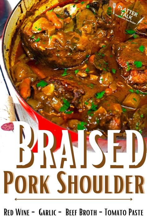 Braised Pork Roast Recipes, Pork Shoulder Healthy Recipes, Pork Shoulder Roast Dinner Ideas, Pork Shoulder Christmas Dinner, Pork Shoulders Crockpot, Pork Braised Recipes, Small Pork Shoulder Recipes, Pork Shoulder Dinner Ideas, What To Make With Pork Shoulder