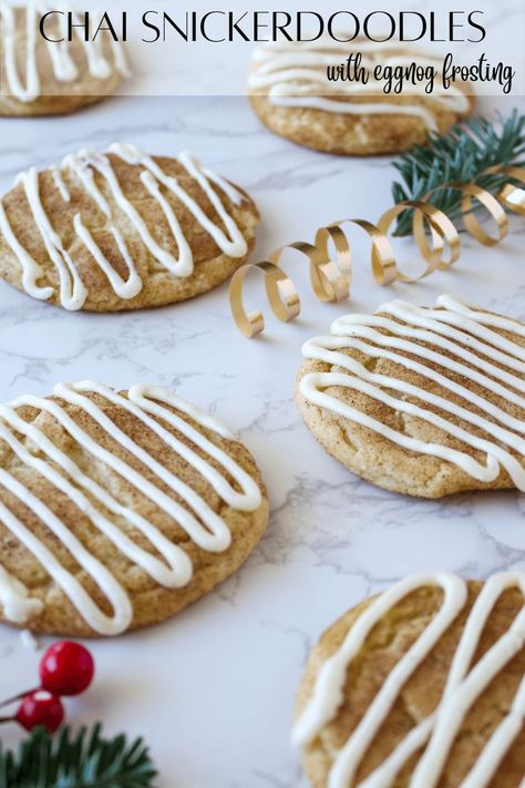 chai snickerdoodles Taylor Swift Soft, Eggnog Snickerdoodles, Chai Snickerdoodles, Eggnog Icing, Eggnog Frosting, Chai Cookies, Scream Christmas, Christmas Roast, Cookie Cake Recipe