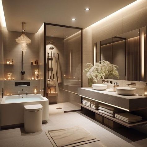 Concrete Bathroom Ideas Master Bath, Luxury Penthouse Apartment Bathroom, Upgrade Bathroom, Penthouse Decor, Modern Design House, Outdoor Sauna, Light Bathroom, Property Design, Spa Bath