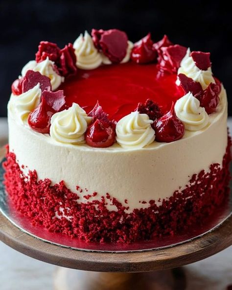 Simple Red Velvet Cake, Red Velvet Cake Ingredients, Red Velvet Cake Decoration, Bolo Red Velvet, Red Velvet Cake Recipe, Velvet Cake Recipes, Decadent Chocolate Desserts, Ideas Navideñas, Red Cake