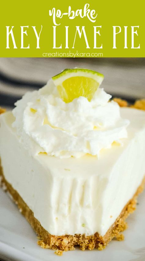 This NO BAKE KEY LIME PIE is the perfect dessert on a hot summer day. It's so easy to whip up, and everyone loves it! #nobakepie #nobakekeylimepie @Creations by Kara Easy Key Lime Pie Recipe No Bake, Key Lime Pie No Bake, No Bake Key Lime Pie Recipe, Easy Key Lime Pie Recipe, Key Lime Pie Recipe No Bake, No Bake Key Lime Pie, Easy Key Lime Pie, No Bake Key Lime, Key Lime Pie Bars