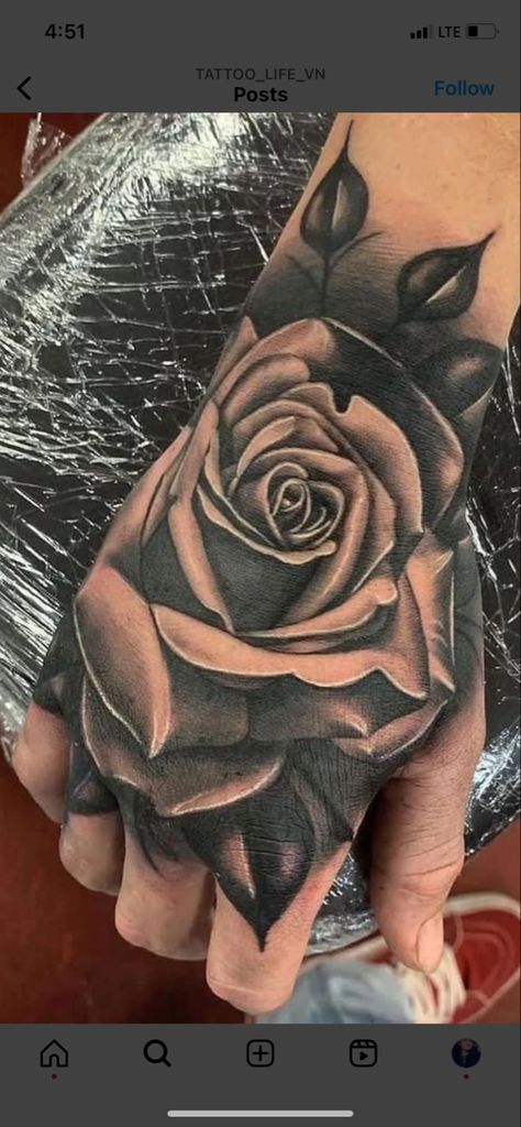 Hand Tattoo Cover Up, Full Hand Tattoo, Strong Tattoos, Skull Hand Tattoo, Rose Hand Tattoo, Rose Tattoos For Men, Mouse Tattoos, Hand And Finger Tattoos, Hand Tats