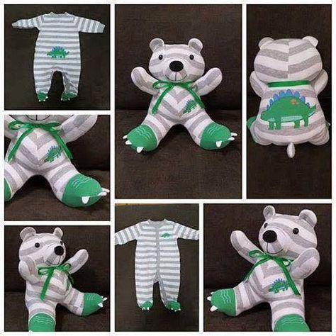 Repurpose a Onesie into a Memory Bear - Teddy Bear From Baby Sleeper, Memory Bears Pattern Free, Keepsake Teddy Bear, Perlengkapan Bayi Diy, Trendy Baby Onesies, Baby Diy Sewing, Memory Bears Pattern, Bear Patterns Free, Baby Teddy Bear