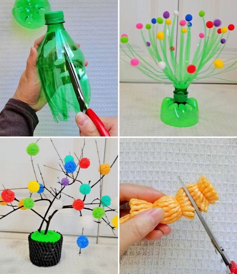 Waste Bottle & Dry Branch Decoration Craft Ideas | bottle, plastic bottle, flower | Creative DIY Flower Crafts using Plastic Bottle and Pm Pom | By Simple Crafts Reuse Water Bottles Plastic Diy Crafts, Bottle Crafts Plastic Creative, Plastic Bottle Art Creative Crafts, Dry Branches Decoration, Reduce Reuse Recycle Activities, Recycle Activities, Easy Plastic Bottle Crafts, Plastic Bottle Crafts Flowers, Waste Bottle Craft