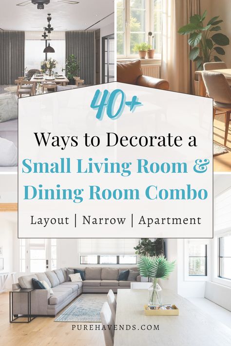 Discover cozy and modern decor ideas for small living and dining room combos! Get tips on layouts, color schemes, furniture placement, and wall decor to maximize your space beautifully. #smalllivingroom #diningroomideas #blog Formal Dining Room And Sitting Area, Front Room And Dining Room Ideas, Dining Room With Seating Area Layout, Combination Dining And Living Room, Modern Living Room With Dining Area, Dining Room And Seating Area Combo, Neutral Living Dining Room, Living Dining Combo Layout, Lounge Diner Ideas Layout