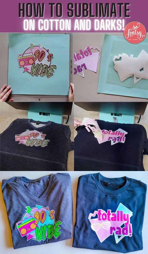 How to Sublimate on Cotton and Darks - Giant Printable & Sublimation Bundle - So Fontsy Sublimation On Cotton, Silhouette School Blog, Inkscape Tutorials, Diy Stencils, Sublimation Gifts, Sublimation Ideas Projects Inspiration, Glitter Heat Transfer Vinyl, Diy Crafts For Adults, Cotton T Shirts