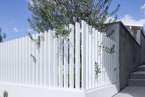 Boundary Fence Ideas, Front Fence Ideas Australia, Contemporary Fence Design, Front Garden Entrance, Hamptons House Exterior, Carport Ideas, Fence Wall Design, Palm Springs House, Fresh Vibes