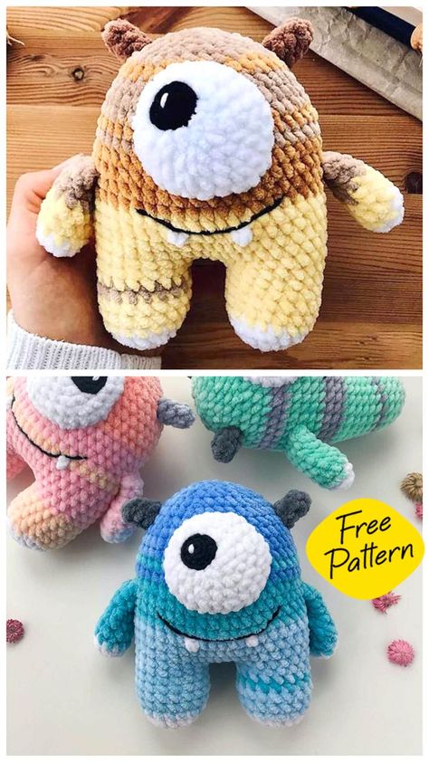 Amigurumi Plush Monster Crochet Free Pattern / via @bumbee_crochet Monsters Inc Crochet, Chunky Yarn Crochet Pattern, Monster Crochet, Scrap Crochet, Crochet Toys Free Patterns, Amigurumi Plush, Easy Crochet Animals, Crochet Monsters, Quick Crochet Patterns