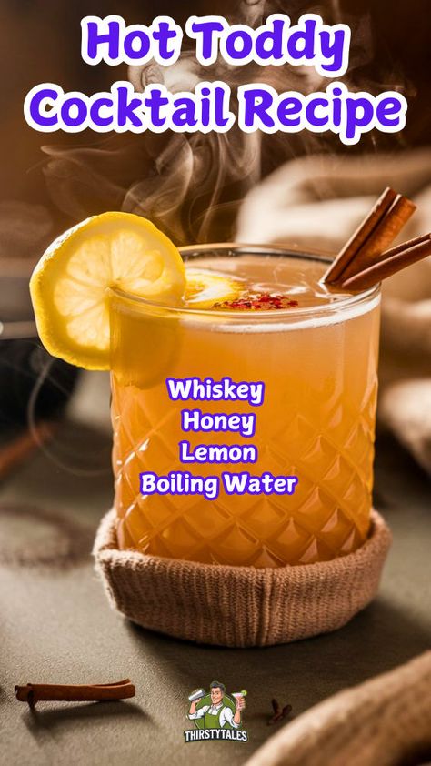 "Warm up your winter nights with this delightful Hot Toddy Recipe! This cozy drink combines whiskey, honey, lemon, and hot water for the perfect comforting beverage. Ideal for chilly evenings, this herbal cocktail is a must-try among warm cocktails. Discover how to make this classic winter cocktail and enjoy a soothing sip that wraps you in warmth. Perfect for gatherings or a quiet night in, this Hot Toddy is sure to become your favorite cozy drink!" Got Toddy Recipe, Slow Cooker Hot Toddy Recipe, Hot Toddy Cocktail Recipe, Hot Buttered Whiskey Recipe, Hotty Toddy Drink For Colds, Thanksgiving Hot Alcoholic Drinks, Hoddy Toddy Drink, How To Make Hot Toddy, Easy Hot Toddy Recipe