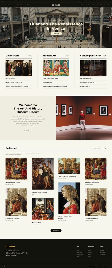 Ozeum | Art Gallery and Museum WordPress Theme on Behance Art Selling Website Design, Gallery Website Design Web Layout, Online Gallery Website, Cultural Website Design, Website Gallery Design Layout, Museum Website Design Inspiration, Art Gallery Website Design Inspiration, Web Gallery Design, Website Gallery Layout