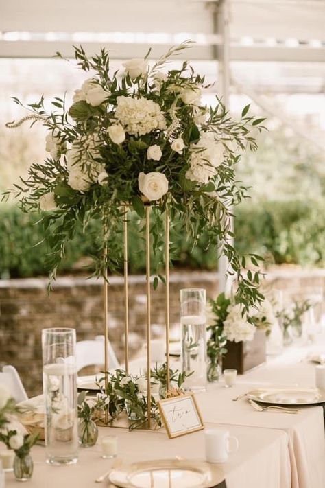 Tall Flower Centerpieces, Tall Floral Arrangements, Elegant Wedding Centerpiece, Tall Wedding Centerpieces, Sage Wedding, Wedding Floral Centerpieces, Tall Centerpieces, Wedding Venue Decorations, Wedding Decor Inspiration