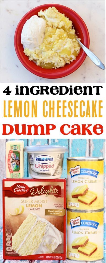 Cheesecake Dump Cake, Lemon Dump Cake Recipe, Easy Lemon Cheesecake, Dump Cake Recipe, Yummy Desserts Easy, Cake Cheesecake, Recipe Salad, Lemon Cake Mixes, Dessert Simple