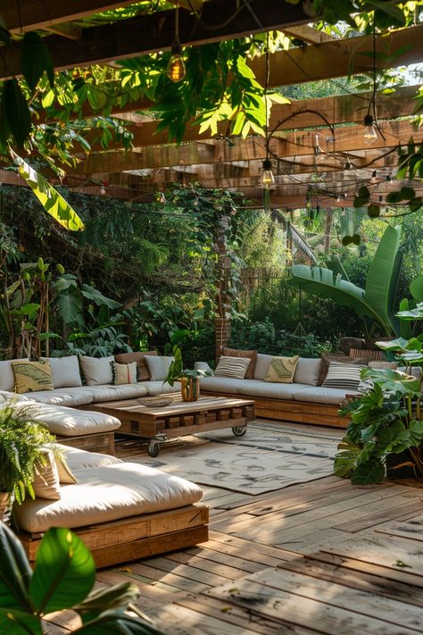 Tropical Patio Design, Ideas For Small Patios, Small Backyard Decks, Small Patio Ideas, Backyard Decks, Modern Fountain, Outdoor Living Rooms, Corner Garden, Exterior Renovation