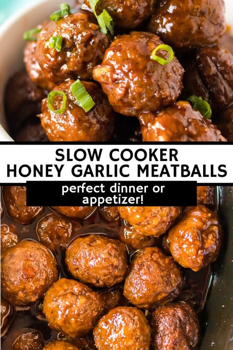 Essen, Honey Garlic Meatballs, Garlic Meatballs, Meatball Recipes Crockpot, Meatball Recipes Easy, Appetizer Meatballs, Slow Cooker Meatballs, Meatballs Easy, Homemade Meatballs